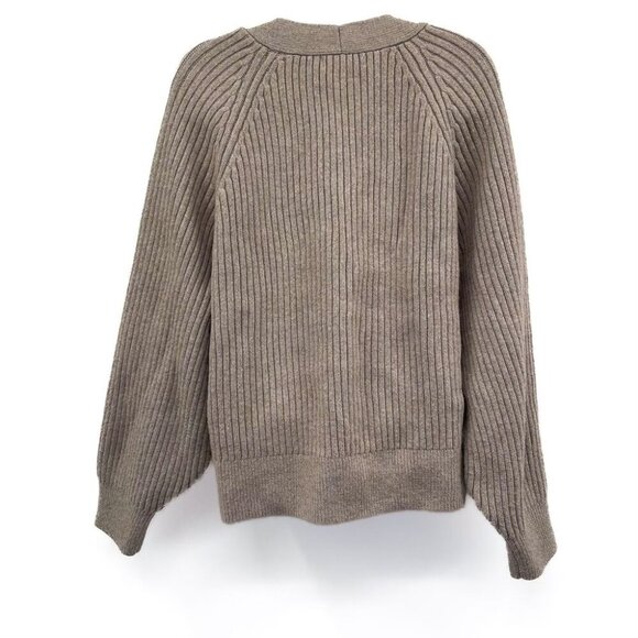 H&M Rib Knit Wool Button Front Loose Oversized Fit Cardigan Sweater Top Taupe - Picture 4 of 8
